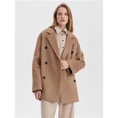 Пальто двубортное укороченное, коричневый