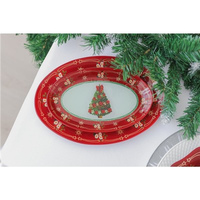 Блюдо стеклянное овальное Доляна «Новогодняя ель», 24,5×15 см