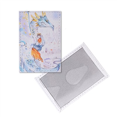 Обложка для одной карточки с принтом Eshemoda “Дракон и Сокровище”, натуральная кожа