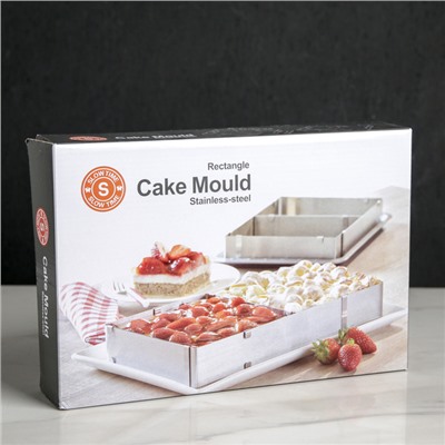 Форма разъёмная для выпечки кексов и тортов с регулировкой размера, 18,5×28 - 34×54 см, высота 5 см, цвет хромированный