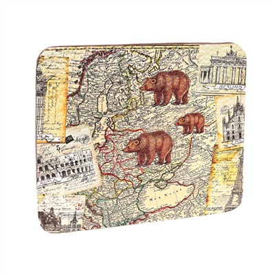 Кардхолдер с принтом Eshemoda “Карта мира”, натуральная кожа, цвет коричневый