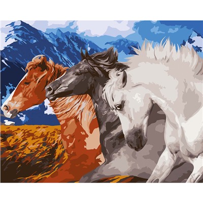 Картина по номерам на холсте ТРИ СОВЫ "Тройка коней", 40*50, с акриловыми красками и кистями