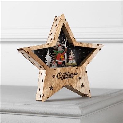 Светодиодная фигура «Звезда с новогодним оленем» 22 × 22 × 4 см, дерево, батарейки АААх2 (не в комплекте), свечение тёплое белое