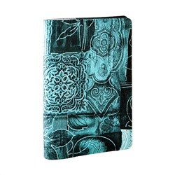Обложка на паспорт с принтом Eshemoda “Кружевная лазурь”, натуральная кожа