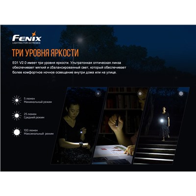 Фонарь Fenix E01 V2.0, черный, E01V20BLK