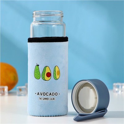Бутылка для воды стеклянная в чехле «Авокадо», 380 мл, h=17,5 см, рисунок МИКC