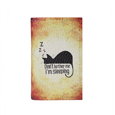 Обложка для 2-х карточек с принтом Eshemoda “Спящий кот”, натуральная кожа