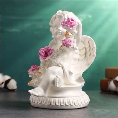Фигура "Ангел с розами большой" 17х13х21см, перламутровый