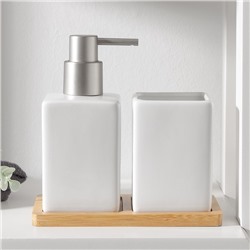 УЦЕНКА Набор для ванной Square 2 предмета (дозатор для мыла, стакан, подставка), цвет белый