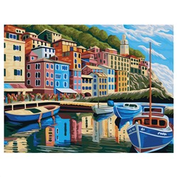 Картина по номерам на холсте ТРИ СОВЫ "Портовый город", 40*50, с акриловыми красками и кистями