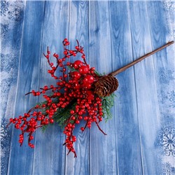 Декор "Зимние мечты" 30 см, ягодная веточка с шишкой