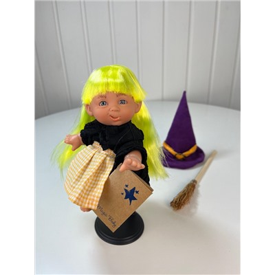 Пупс-мини "Ведьмочка", с желтыми волосами, в фиолетовой шляпе, 18 см, арт. 138U-12
