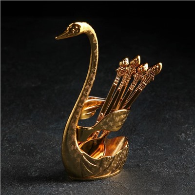 Набор ложек на подставке Magistro Swan, 7,5×5×15 см, 6 шт, цвет золотой