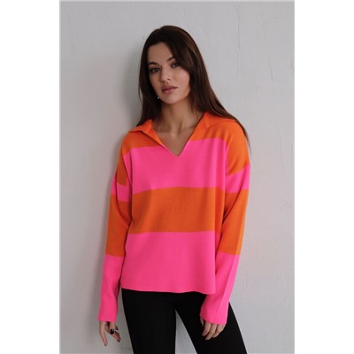 11064 Пуловер розово-оранжевый