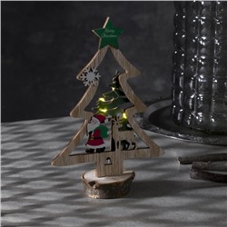 Светодиодная фигура «Ёлка с Дедом Морозом» 13 × 20 × 5 см, дерево, батарейки CR2032х1, свечение тёплое белое