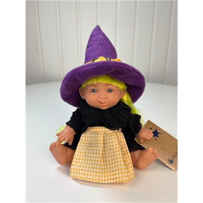 Пупс-мини "Ведьмочка", с желтыми волосами, в фиолетовой шляпе, 18 см, арт. 138U-12