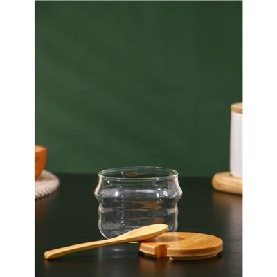 Набор банок стеклянных для сыпучих продуктов на деревянной подставке «Эко. Грани», 295 мл, 30×10×13 см, 3 шт