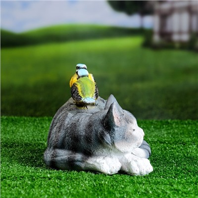 Фигура "Кошка лежащая с птичками" 17х27х17см