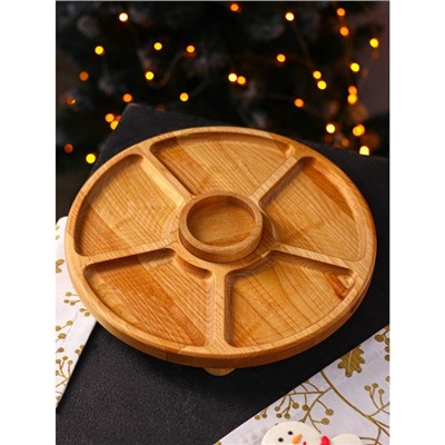Подарочный набор деревянной посуды Adelica «Фортуна», менажница на ножках с соусницей, d=30 см, 70 мл, берёза