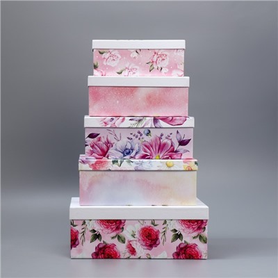 Набор подарочных коробок 5 в 1 «Цветы», 22 × 14 × 8.5‒ 32.5 × 20 × 12.5 см