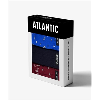 Мужские трусы слипы спорт Atlantic, набор из 3 шт., хлопок, небесно-голубые + темно-синие + винные, 3MP-164