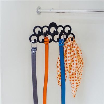 Вешалка для ремней и галстуков Доляна, 11 крючков, флокированное покрытие, 30,5×20,5 см, цвет чёрный