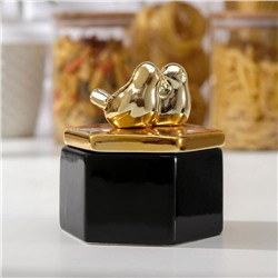 Банка керамическая для сыпучих продуктов «Золотое крыло», 10,5×11,5 см , цвет чёрный