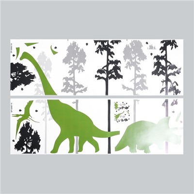 Наклейка пластик интерьерная цветная "Силуэты динозавров" набор 2 листа 30х90 см