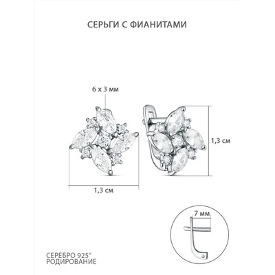 Серьги из серебра с фианитами родированные с-4230-р