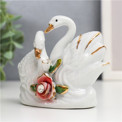 Сувенир керамика "Два лебедя с розой" страза 8х10,5х4 см