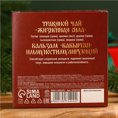 Подарочный набор новогодний «Доброго здоровья»: Чай новогодний травяной 20 г., безалкогольный бальзам 100 мл.