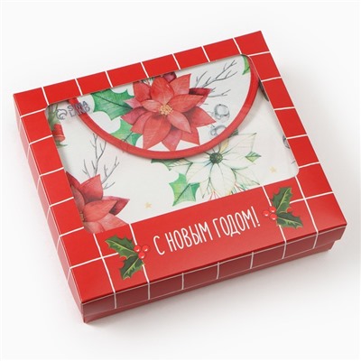 Новый год. Набор подарочный "Этель" Christmas red flowers, фартук, полотенце, прихватка