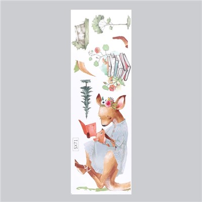 Наклейка пластик интерьерная цветная "Мама-кенгуру с малышом" 30х90 см