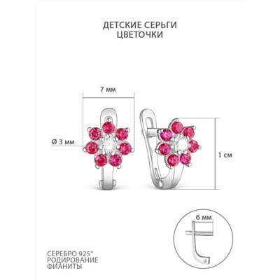 Серьги детские Цветочки из серебра с фианитами родированные 925 пробы 402111-033р