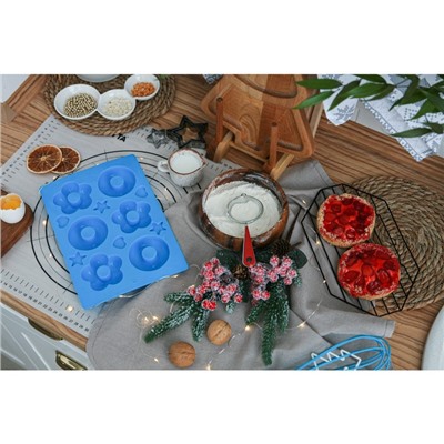 Форма для выпечки Доляна «Немецкий кекс. Пончик и Ромашка», 25,5×17,5 см, 6 ячеек, цвет МИКС