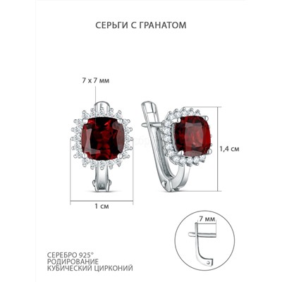 Серьги из серебра с гранатом и кубическим цирконием родированные 925 пробы GTE-3553-G