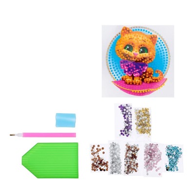Алмазная мозаика-стикер на наклейке для детей «Котик», 10 х 10 см