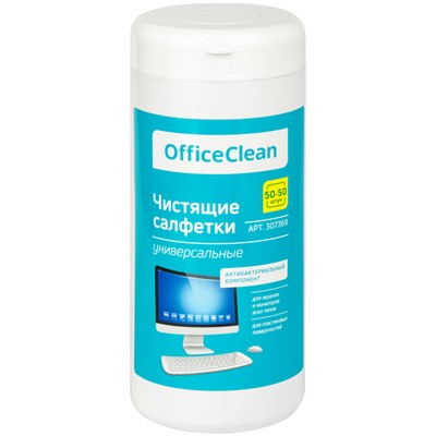 Универсальные влажные чистящие салфетки OfficeClean для очистки экранов и мониторов, пластиковых поверхностей 50+50шт