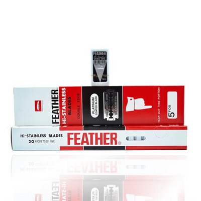 Классические Лезвия "FEATHER" HI Stainless Platinum (1 блок * 20 пачек * 5 лезвий)