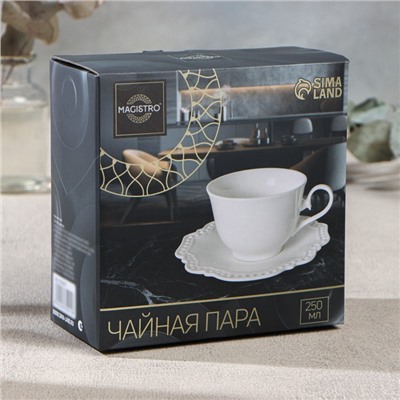 Чайная пара фарфоровая Magistro «Сюита», 2 предмета: кружка 280 мл, блюдце d=15,5 см, цвет белый