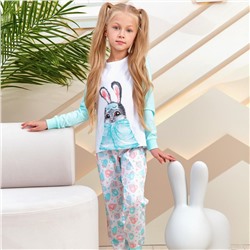 Пижама д/дев детская (фуфайка (лонгслив), брюки) Juno AW21GJ547 Sleepwear Girls голубой зайчонок