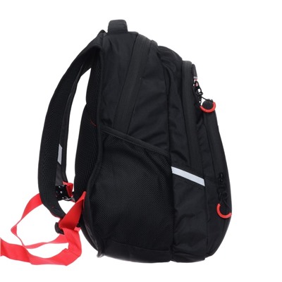 Рюкзак школьный Grizzly, 38 х 26 х 20 см, эргономичная спинка, отделение для ноутбука, чёрныйн, красный
