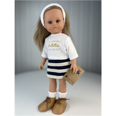 Кукла Нэни, блондинка, в полосатой юбке и белой повязке, 33 см, арт. 33016