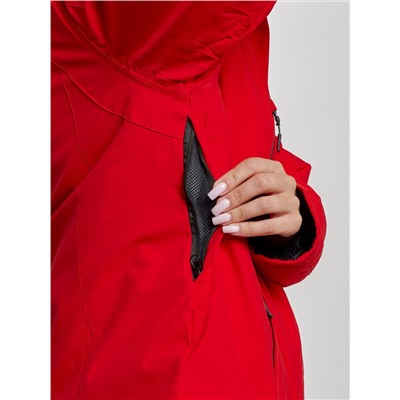 Горнолыжный костюм женский большого размера зимний красного цвета 03507Kr