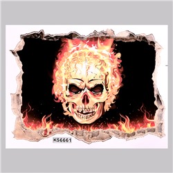 Наклейка 3Д интерьерная Огненный череп 60*45см