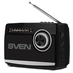 Портативная акустическая система Sven SRP-535, 3W, FM/AM/SW, USB, microSD, фонарь, аккумулятор, черный