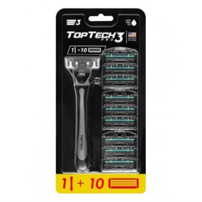 Мужская бритва TopTech PRO 3, США. Совместимы с Gillette Blue3*. 1 Бритва + 10 сменных кассет.