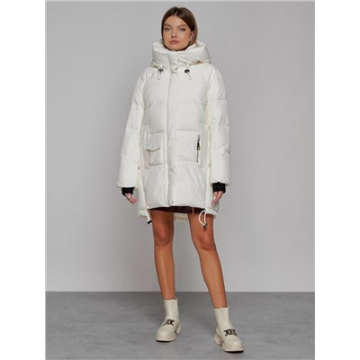 Зимняя женская куртка модная с капюшоном белого цвета 51122Bl