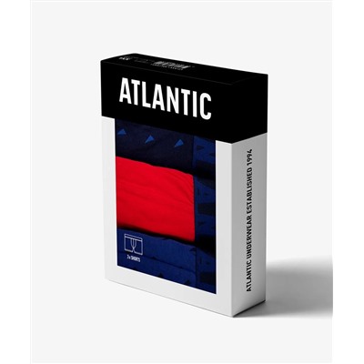 Мужские трусы шорты Atlantic, набор из 3 шт., хлопок, темно-синие + красные + темно-голубые, 3MH-174