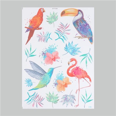 Наклейка интерьерная цветная "Экзотические птицы. Акварель" 50х70 см